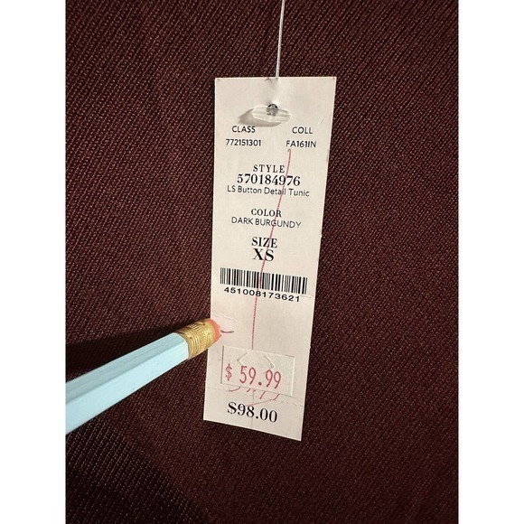 White House Black Market Button‎ Detail Tunic Dark Burgundy Size XS #972 - Picture 2 of 14